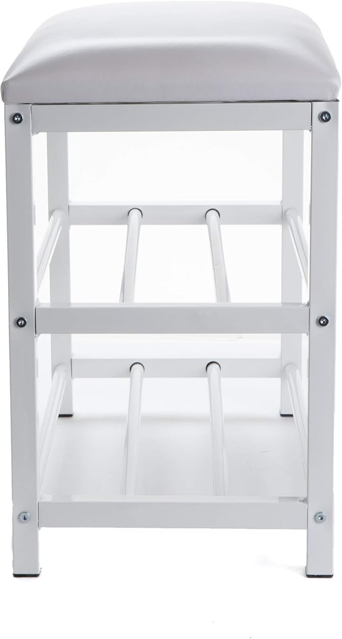 Mind Reader Shoe Bench, Shoe Organizer, Shoe Rack, Padded Bench, Storage, Entryway, Metal, 23.5" L x 11.8" W x 19.88" H, White