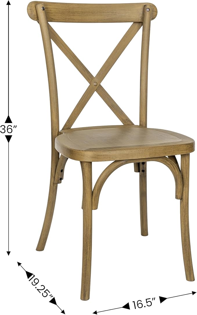 Flash Furniture Hercules Commercial Indoor/Outdoor Cross Back Chair, Wood Look, Weather-Resistant, Lightweight Design, Versatile Use, Chestnut