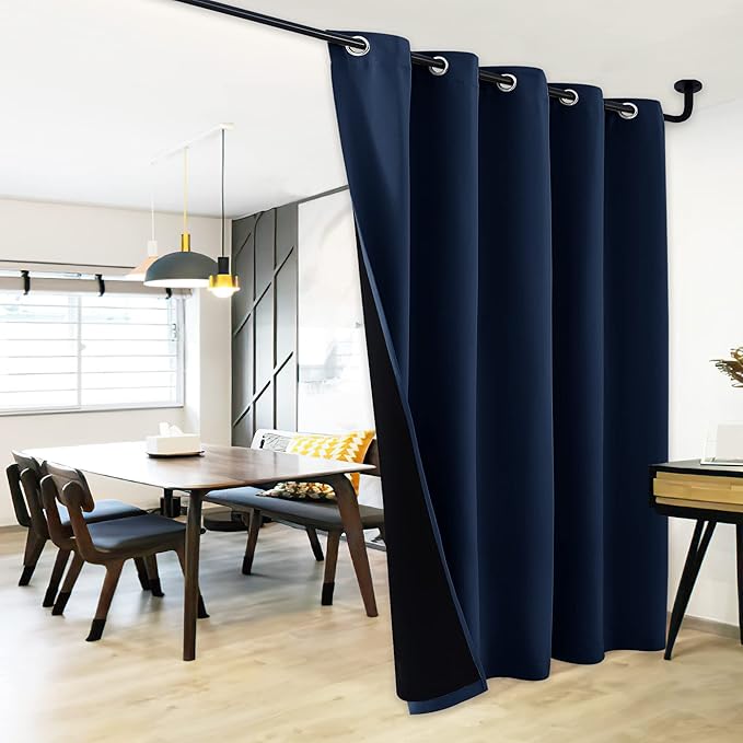NICETOWN 100% Blackout Cold Blocking Patio Sliding Door Curtain, Wide Lined Drape, Keep Warm Drapery, Sliding Glass Door Panel for Night Shift（Navy Blue, 1 Panel, 70 inches Wide x 84 inches Long