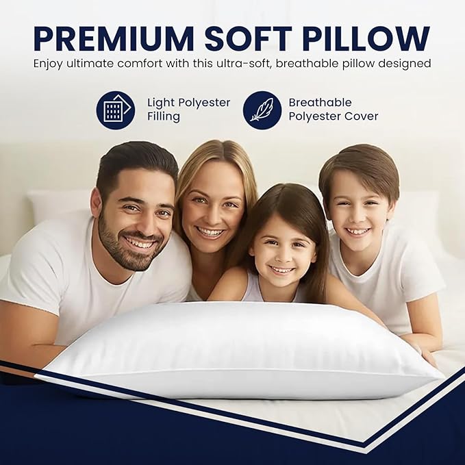 Bed Pillows for Sleeping, Set of 2 – Cooling, Hotel Quality with Soft Down Alternative Fill for Back, Stomach & Side Sleepers | White 100% Cotton Queen
