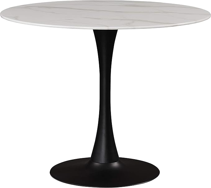 Meridian Furniture 973-T Holly Collection Modern | Contemporary Round Dining Table with Faux Marble Table Top and Rich Matte Black Base, 36" W x 36" D x 29.5" H