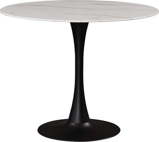 Meridian Furniture 973-T Holly Collection Modern | Contemporary Round Dining Table with Faux Marble Table Top and Rich Matte Black Base, 36" W x 36" D x 29.5" H