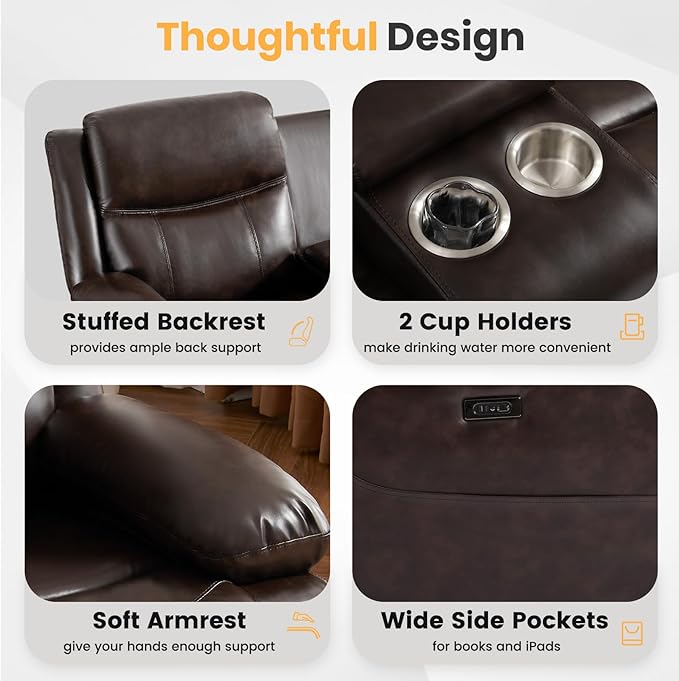 Power Loveseat Recliner Sofa with Console, Electric Reclining Couch with Colorful Light/Storage/USB/Type C, RV Wall Hugger Recliners Loveseat for Living Room & Home Theater & RV