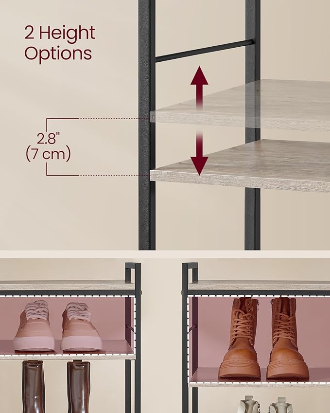 VASAGLE Hall Tree with Shoe Bench, Coat Rack Shoe Bench Set, Entryway Furniture, Multifunctional, 12 Metal Hooks, 4-Tier Shoe Rack, for Entryway, Bedroom, Heather Greige ULSB108K02