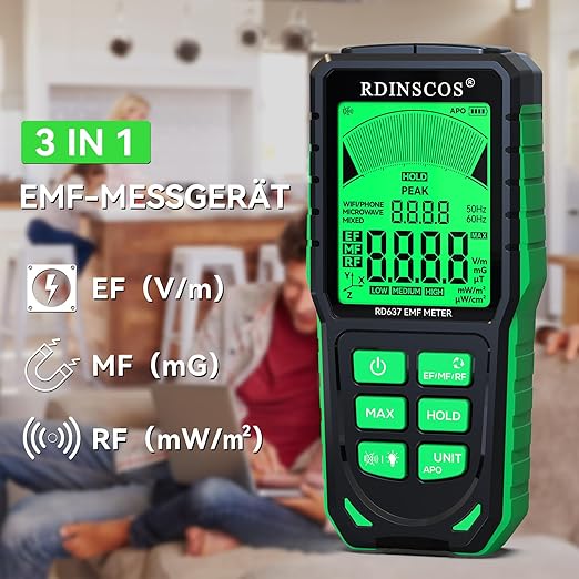 RDINSCOS EMF Detector, Detect All 3 Types of Electromagnetic Radiation Field in 1 EMF Meter for 5G, WiFi and Smart Meters, EMF Reader for Ghost Hunting Equipment Home, Office (Green)