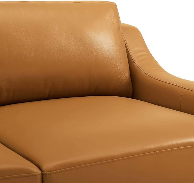Modway Harness 83.5" Leather Sofa in Tan with Stainless Steel Base