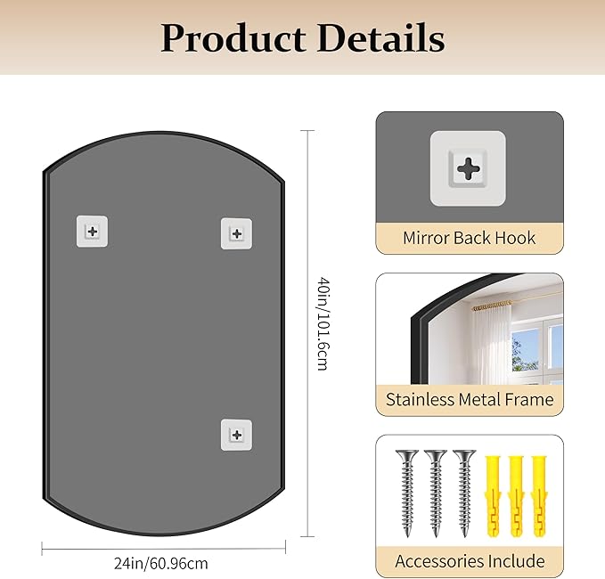 Bathroom Mirror, 24x40 Inch Black Oval Wall Mounted Mirror with Thin Metal Frame, Modern Bathroom Vanity Mirrors for Over Sink, Entryway, Living Room, Bedroom