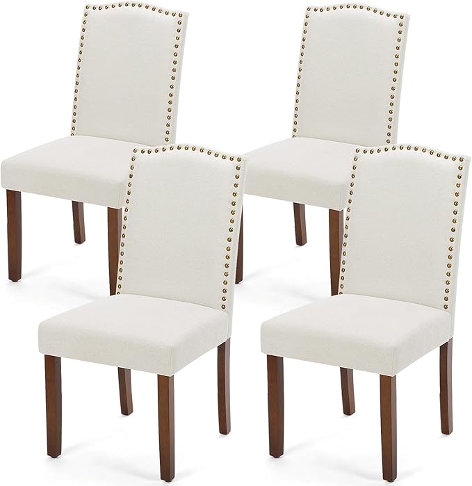 DUMOS Dining Chairs Set of 2, Moden Kitchen Table Chairs with Wooden Legs and Padded Seat for Dining Room Kitchen Living Room Restaurant, Beige