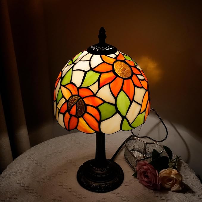 Tiffany Lamp Stained Glass lamp Small Bedside Table Lamps for Living Room Bedroom Dorm Kitchen Home Decor Festival Birthday Gift,Sunflower