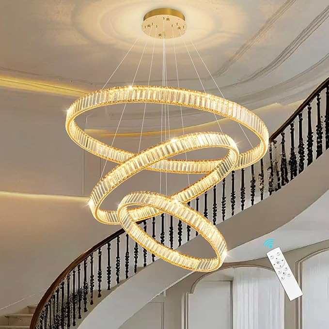 24''+32''+40'' Modern Ring Chandelier Crystal Chandeliers for Dining Room Round LED Dimmable Ceiling Light Fixture for Living Room Bedroom Lighting Gold
