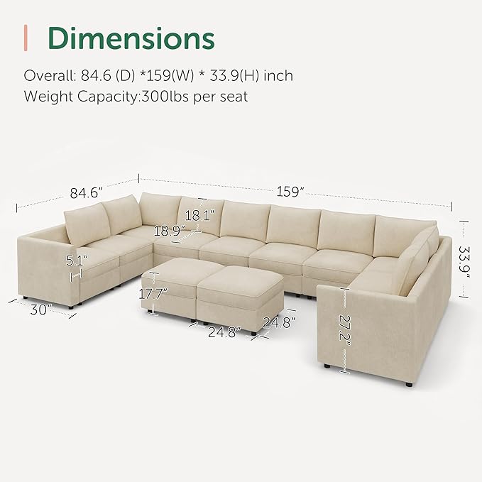 HONBAY Modular Sectional Sofa Sleeper Couch with Storage Modular Couch Convertible Couches for Living Room - Beige
