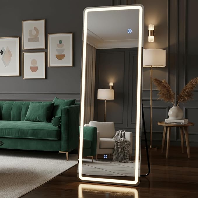 Alpen Full Length Mirror with LED Light, Floor Mirror with Dimming & 3 Color Lighting, 61" x 16" Free Standing Floor Mirrors, Full Body Mirrors for Bedroom, Dressing Room, Cloakroom