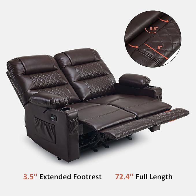 MCombo 56.3" Zero Gravity Power Loveseat Recliner with Heat and Vibration Massage, Reclining Loveseat Sofa with USB Ports, Cup Holders for Living Room, Faux Leather PR622Sets (Dark Brown)