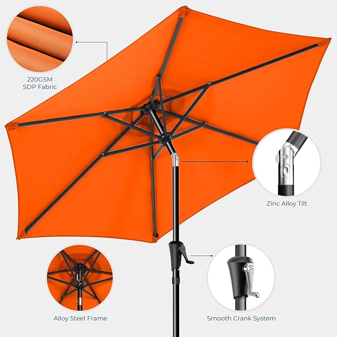 HOMSHADE Outdoor Patio Umbrella - Market Table Pool Deck Umbrella with Push Button Tilt, Crank, UPF50+ UV Protection and Sturdy Ribs, 3-Year Fade Resistance, 220GSM Solution-Dyed Fabric (No base)