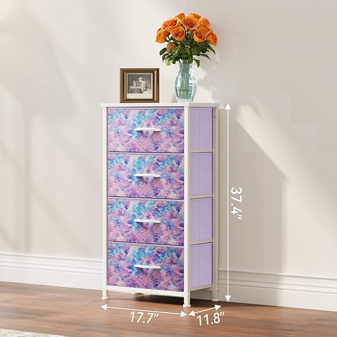 YITAHOME Purple Dresser with 4 Drawers - Storage Tower Unit, Dresser for Living Room, Closets - Sturdy Steel Frame, Wooden Top & Easy Pull Fabric Bins
