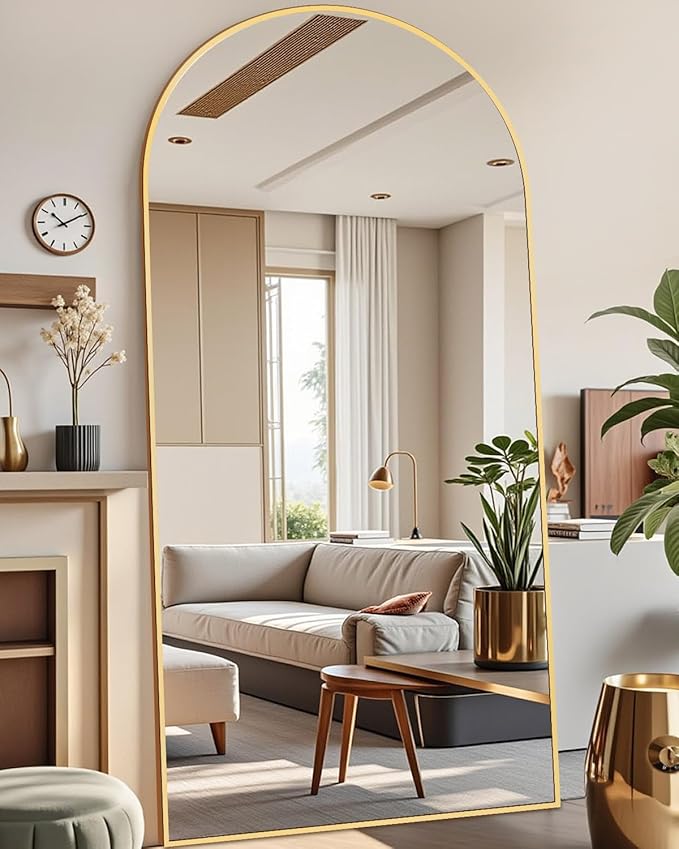 77x38 Inch Gold Arched Full Length Mirror - Freestanding Floor Mirror with Stand, Shatterproof Glass & Anti-Tip Base for Large Living Room, Bedroom, Entryway
