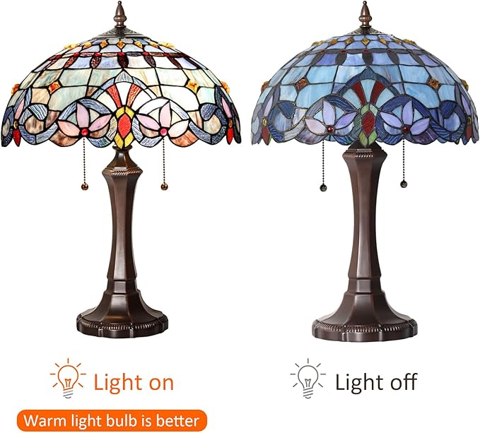 Capulina Tiffany Lamp Stained Glass Table Lamp 2-Light 16x16x22 Inches Traditional Handicrafts Antique Art Tiffany Style Desk Lamp for Bedrooms Bedside Living Room Home Office