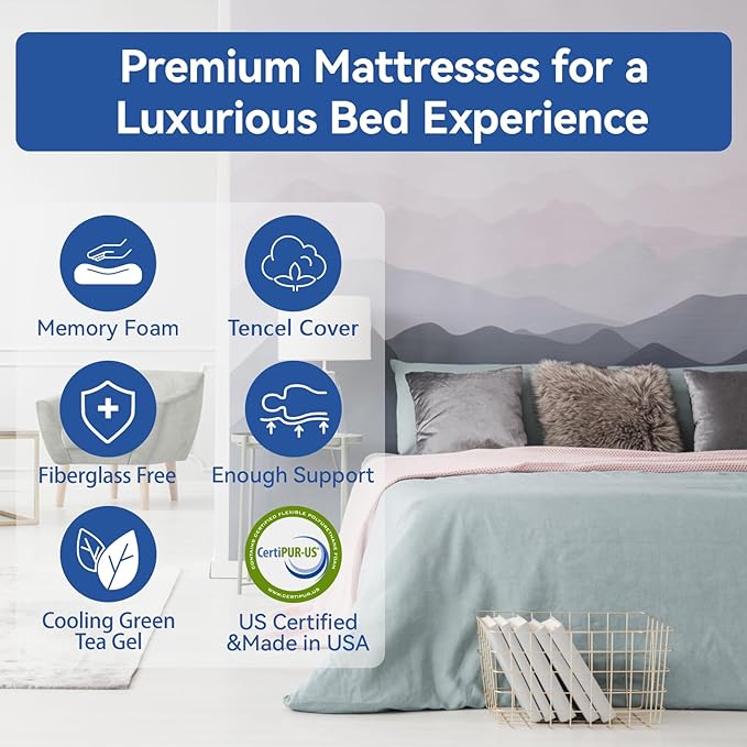 Extra Firm Mattress Queen Size 8 Inch with Tencel Cover, Premier Cool Green Tea/Gel Memory Foam-Mattress in Box, Medium Firm/Extra Firm High-density Mattresses for Back Pain, CertiPUR-US,80'' x 60''