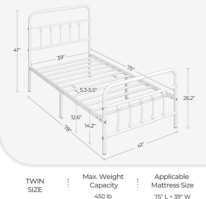 Yaheetech Classic Metal Platform Bed Frame Mattress Foundation with Victorian Style Iron-Art Headboard/Footboard/Under Bed Storage/No Box Spring Needed/Twin Size White