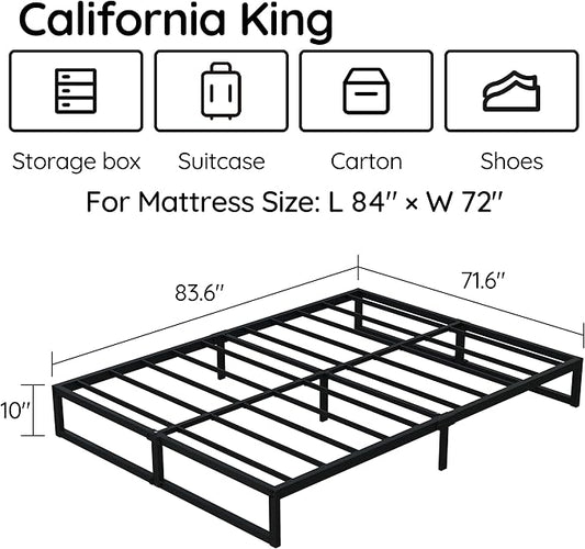 10 Inch Cal King Bed Frame Heavy Duty Metal Platform Mattress Foundation with Steel Slat Support, No Box Spring Needed, Easy Assembly, Black