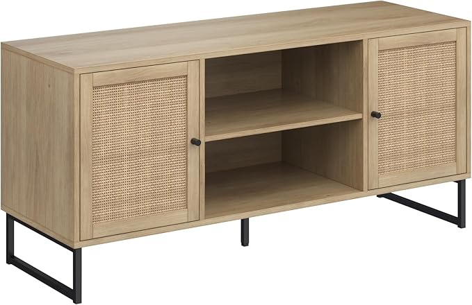 Nathan James 74101 Mina Modern TV Stand, Entertainment Cabinet, Media Console with Storage Doors for Living Room or Media Room, Oak/Black, Set of 2