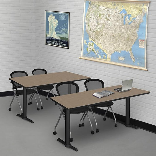 Regency Cain 42 x 24 in. Training Seminar Table – Durable T-Base Training Desk with Laminate Top, Scratch & Stain Resistant Surface, Rounded Corners (Noble Oak, Black Base)
