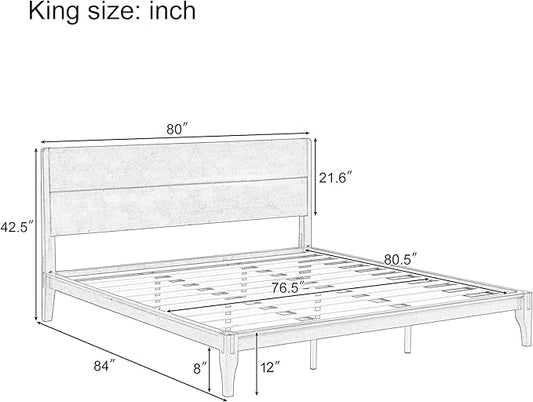 Merax King Size Bamboo Platform Bed, Mid-Century Modern Bed Frame with Tall Headboard, Solid Sustainable Bedframe King-Size, Wood Slat Support, No Box Spring Needed, Easy Assembly, Natural