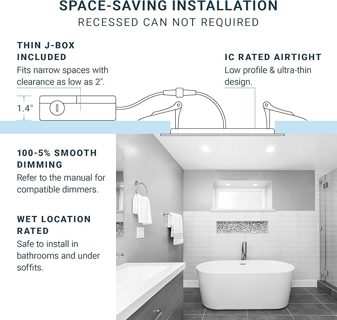 PARMIDA (12 Pack) 8 Inch Fire Rated LED Recessed Ceiling Light 5CCT Selectable, ETL 2 Hour Fire Rating 18W Dimmable Ultra-thin Canless Wafer Slim Panel Downlight Junction Box IC Rated No Tenmat Needed