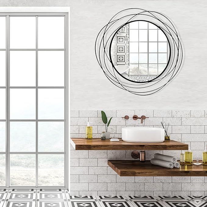 Round Wall Mirror - 26.8" Large Black Circle Mirror for Wall with Art Decorative Durable Metal Frame, Modern Hanging Mirror for Bathroom Over Sink, Bedroom, Entryway, Vanity or Living Room