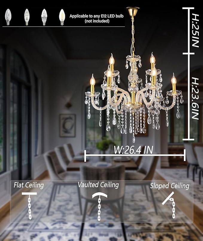 YYSHCHEN Luxury 26.4" Gold Crystal Chandeliers,9-Lights Glass Chandelier for Dining Room,Living Room,Bedroom.