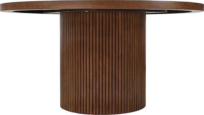 Meridian Furniture 730Brown-T Belinda Collection Modern | Contemporary Dining Table with Solid Wood Base, Dark Walnut Brown Finish Oak Wood Veneer, Round Top, Fluted Base, 60" W x 60" D x 30" H, Brown