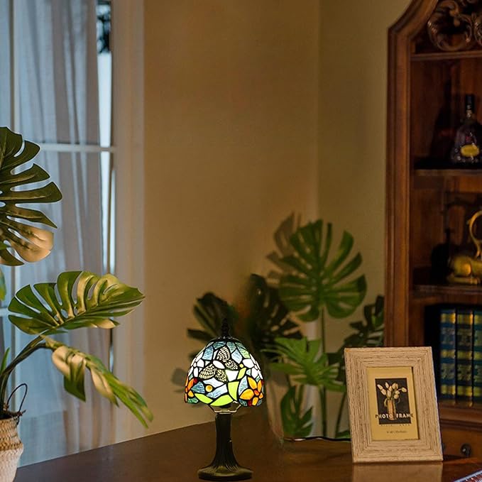Tiffany Lamp Butterfly Stained Glass Bedside Nightstand Table Lamp,Handcrafted Small Lamps for Living Room Bedroom+3-Way Color Temperature LED Bulb,Gifts for Home Decor,6X6X13Inch