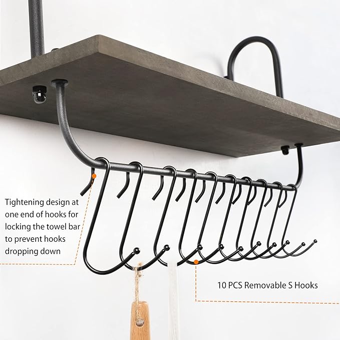 Olakee Coffee Mug Cup Holder Wall Mount, Floating Wall Shelves for Coffee Bar Organizer and Decor, Mug Rack Shelf with 10 Hooks for Kitchen Bathroom Accessories Storage Set of 2 (Weathered Grey)