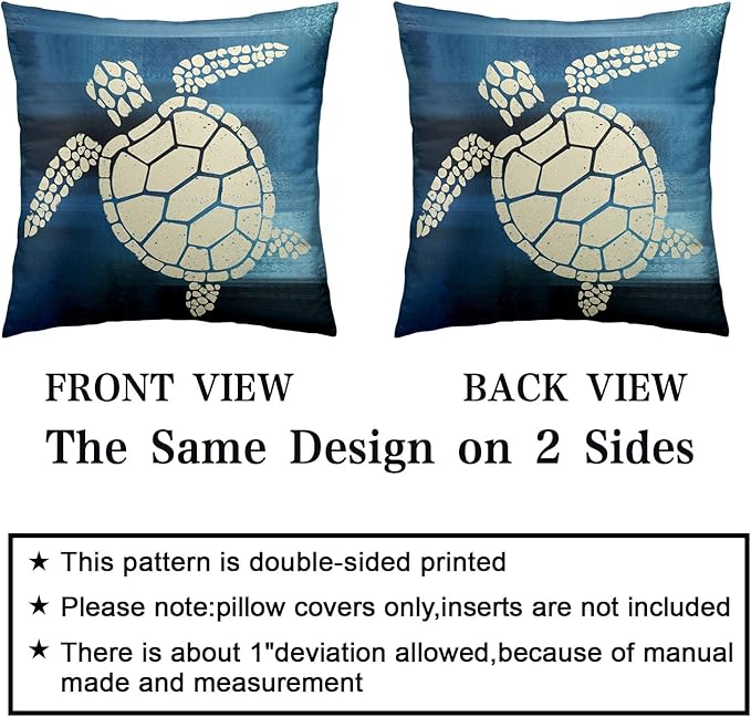 Sea Turtle Pillow Covers 16x16 Starfishes Cushion Cases Ocean Coastal Beach Pillowcases Set of 2 Outdoors Modern Home Decor Square Soft Ocean Theme Throw Pillow Covers