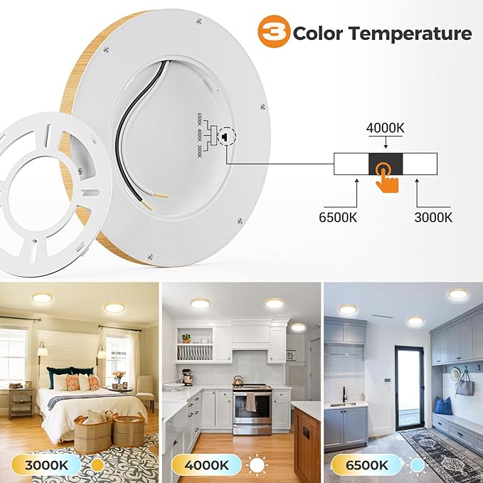 slochi 1 Pack Flush Mount Ceiling Light, 3000K-4000K-6500K Ceiling Light Fixture 7.5Inch, Ultra Thin Round White Flat led Lights for Bathroom Hallways Closet Laundry Bedroom Kitchen