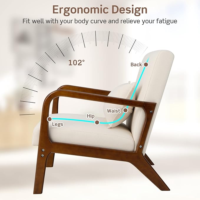 Giantex Modern Accent Chair with Pillow - Comfy Upholstered Lounge Armchair with Anti-Slip Felt Pads, Wooden Frame Soft Padded Arm Chairs for Living Room, Bedroom, Study, Beige