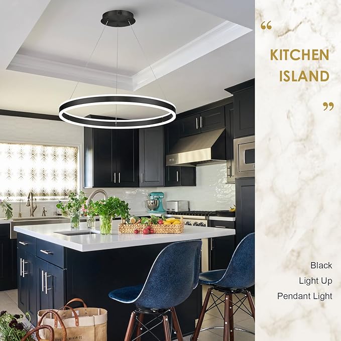 Modern LED Ring Chandelier 1-Ring 23.6" Remote Control Ceiling Pendant Lighting Fixture for Dining Room Living Room Dimmable 40W Upward and Downward Lighting