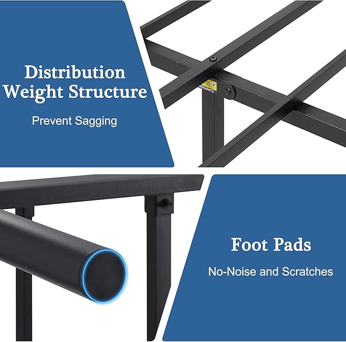 Twin Size Metal Platform Bed Frame with Headboard and Footboard, Heavy Duty Slat Support/No Box Spring Needed Mattress Foundation/Underbed Storage Space