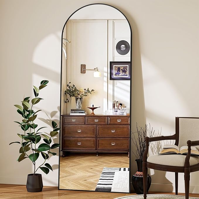 56" x 21" Arch Full Length Mirror - Floor Full Body Mirror with Aluminum Frame - Standing, Leaning or Hanging, for Bedroom, Living Room, Black