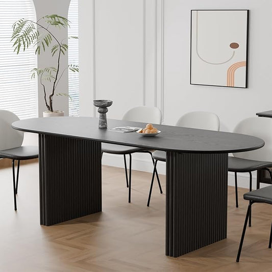 Casaphoria 79" Oval Dining Table, Modern Kitchen Table for 4-6, Farmhouse Style Large Table, Easy Assembly for Living Room, Kitchen and Bar, Black