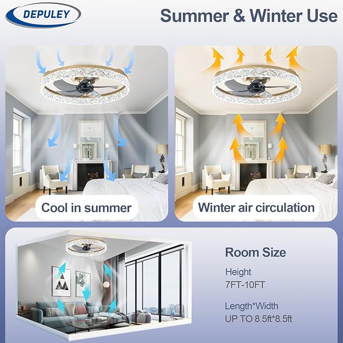 Depuley Ceiling Fans with Lights and Remote: 20" Modern Low Profile Flush Mount Ceiling Fan with App Remote Control - Gold Fandelier for Bedroom Living Room Kitchen Dimmable Quiet DC Motor