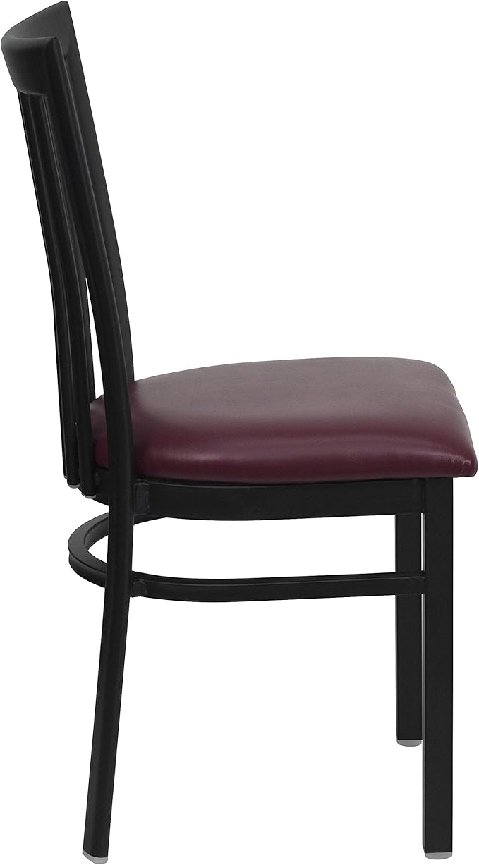 Flash Furniture 4 Pack HERCULES Series Black School House Back Metal Restaurant Chair - Burgundy Vinyl Seat