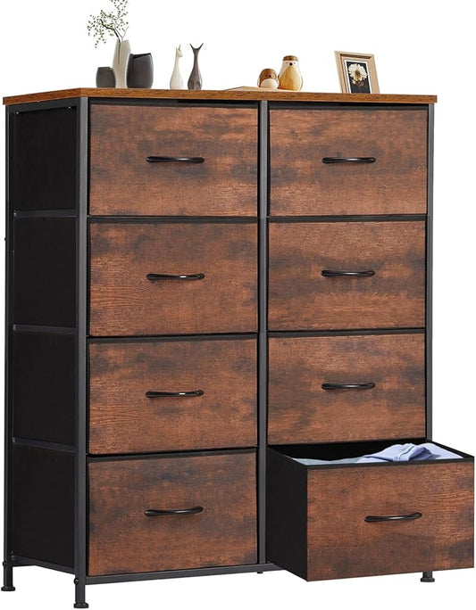 Sweetcrispy Dresser for Bedroom with 8 Storage Drawers, Large Fabric Storage Tower Organizer, Chest of Drawers with Metal Frame Wooden Top for Closet, Living Room, Entryway,Brown
