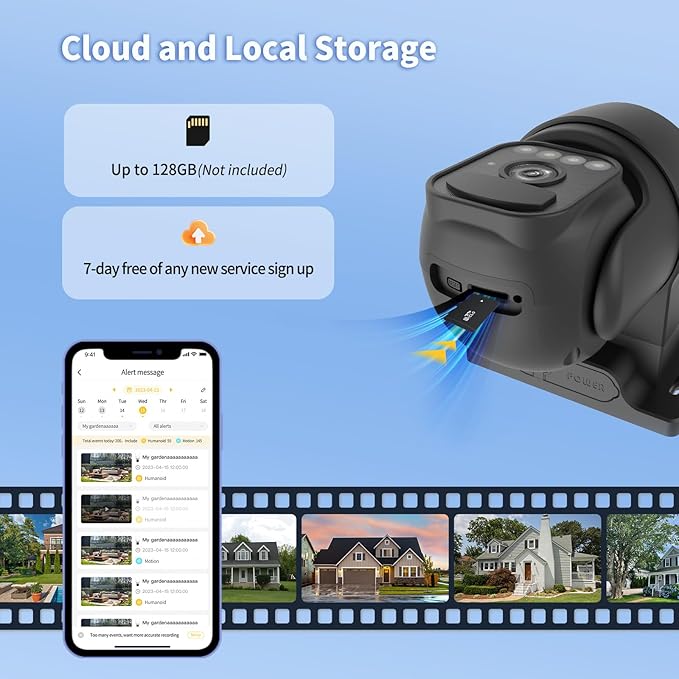 Solar Security Cameras Wireless Outdoor 2 Packs, Color Night Vision, SD/Cloud Storage, 2-Way Talk, 2.4GHz WiFi, IP65 Waterproof, 360° View