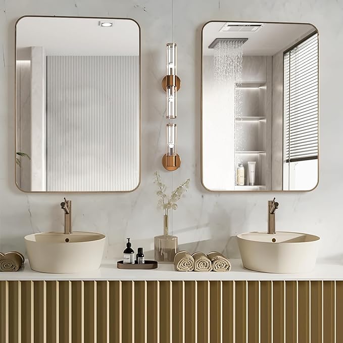 Manocorro Bathroom Mirror,2-Pack 20 x 28 Inch Gold Wall Mount Mirror,Frame Vanity Mirror with Round Corner for Bedroom Living Room, Entryway Hangs Horizontal or Vertical
