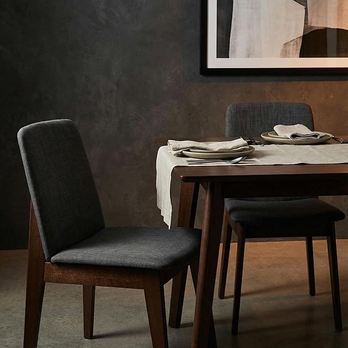 Cortesi Home Bjorn Dining Chair in Charcoal Fabric, (Set of 2), Grey