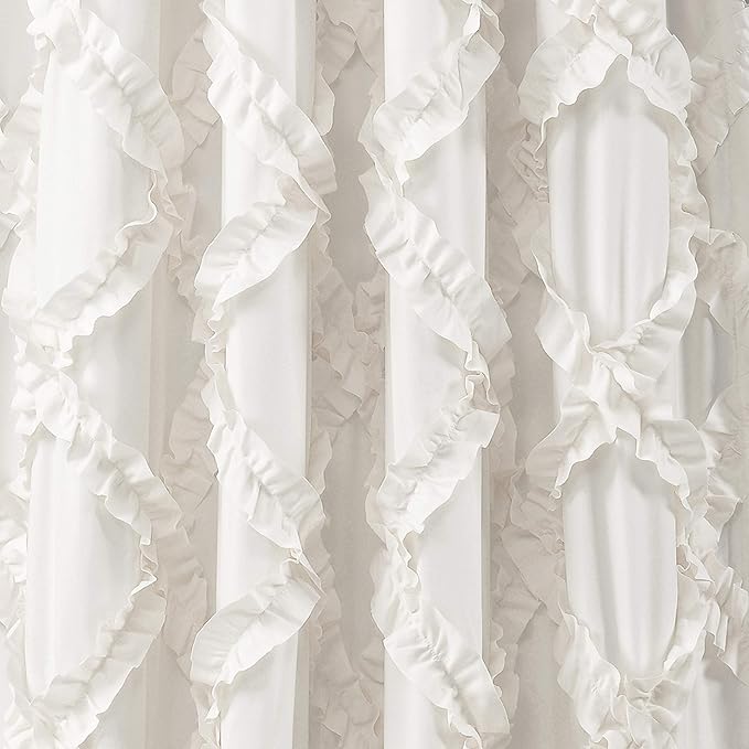 Lush Decor, White Ruffle Diamond Curtains Textured Window Panel Set for Living, Dining Room, Bedroom (Pair), 84” x 54, 2 Count