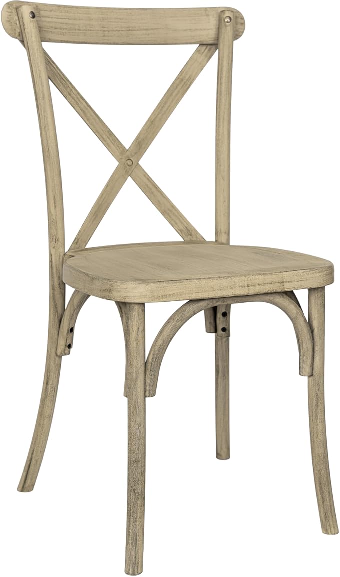 Flash Furniture Hercules Commercial Indoor/Outdoor Cross Back Chair, Wood Look, Weather-Resistant, Lightweight Design, Versatile Use, Light Oak