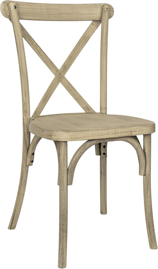 Flash Furniture Hercules Commercial Indoor/Outdoor Cross Back Chair, Wood Look, Weather-Resistant, Lightweight Design, Versatile Use, Light Oak