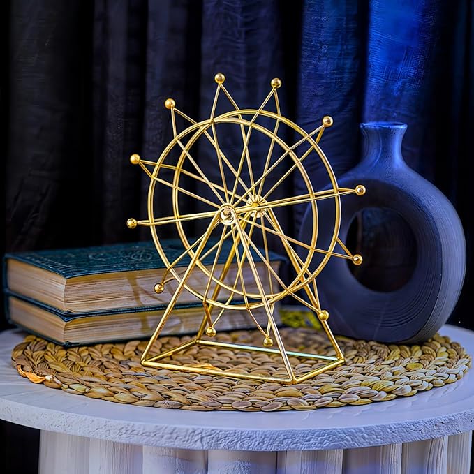 Ferris Wheel Bookshelf Decor – Gold Decor Modern Gift - Shelf Decor Accents Ornament - House Decorations Living Room - Fireplace Decor or Desk Decor - Entryway Decor. (Art Deco)